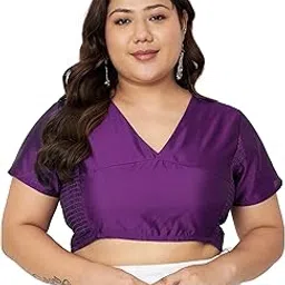 studio rasa Women's Plus Size Silk Blend Stretchable Crop Top for Wedding Festive Party-picture-26