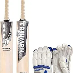 Triumph Rival English Willow Cricket Bat Mens and Triumph Beast Batting Gloves R/H-image-14