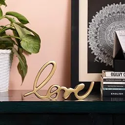 PURESTORY Love Sign Decor | Decorative Items For Home Living Room | Metal Word Sign | Gift Items For Home Decoration | Decoration For Room, Library | Tabletop For Gallery & Office - Gold-picture-18