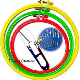 Plastic Fabric Embroidery Hoop Ring Frame Set : Set of 3 pcs (Diameter: 8",7", 6") with Cutter and Needle-picture-53