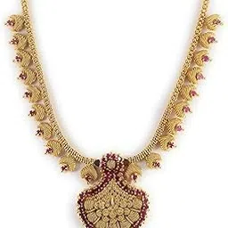 1 Gram Micro Gold Plated Traditional Trendy South Indian Fashion Jewellery Stylish Ruby Emrald Stone Necklace for Women & Girls(NEC-8003)-image-25