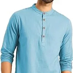 apektra Men's Slim Fit Full Sleeve Cotton Beige Color Short Kurta-picture-42