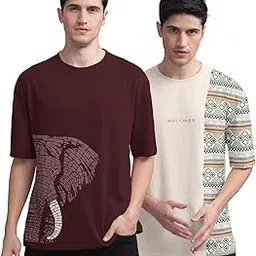 bullmer Trendy Front and Back Printed Oversized Round Neck T-Shirt for Men - Pack of 2-picture-12