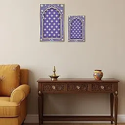 JHAROKHA 2 Piece Purple Wall Art Decor, Moroccan Style Arch Design with Geometric Pattern, Islamic Home Decorative Panels (Lavender)-image-66