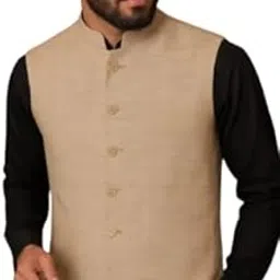crown creation Men’s Elegant Khadi Cotton & Jute Blend Nehru Jacket/Vascot – Beige-picture-19