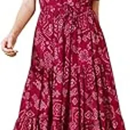 krunal raiyani Women's Printed Maxi Dress with V-Neck and Puff Sleeves for Women (231(10))-picture-10
