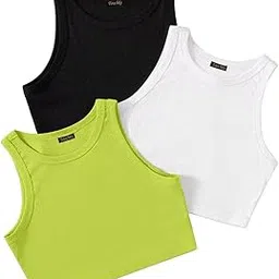 keri perry (Pack of 3) Stylish Sleeveless Round Neck Ribbed Tank Tops for Women and Western Crop Top-picture-19