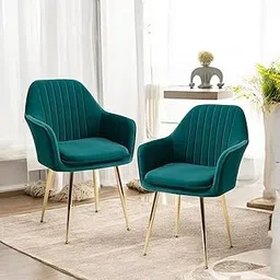 CHAIR KING Velvet Accent Chair for Living Room | Modern Upholstered Armchair with Soft Cushion, Padded Armrests & Metal Legs | Comfortable Lounge Chair for Bedroom, Office, Cafe (Green, Pack of 2)-picture-21