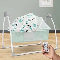 R for Rabbit Lullabies Plus Electric Baby Cradle Automatic Swing with Remote Control, Bluetooth, Soothing Music, Smart Timer & Mosquito Net for New Born Kids Age 0-2 Year Weight Upto 12 KG (Sea Green)-image-22