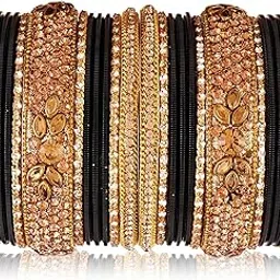 celeste gallery Women's Dulhan Bangles Set, Bridal Bangles Set, Punjabi Chuda Fashion Antique Stones Wedding Bridal Brass Bangles Set, Golden Bangle set-picture-27