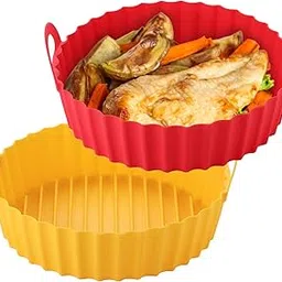 OUTXE 2-Pack Air Fryer Silicone Liners 8.5inch, Round, Reusable, Non-Stick, BPA-Free, Heat Resistant Up to 446°F (230°C), Red+Yellow-image-88