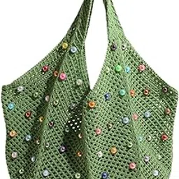 enakshi (label) Woven Beach Summer Bag Casual Fashion Summer Crochet Purse for Gift Spring Shopping Green|Clothing, Shoes & Accessories | Womens Handbags & Bags-picture-44