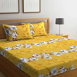 FABINALIV Yellow Floral 300 TC Cotton Blend King Size Double Bedsheet with 2 Pillow Covers (FLBS-1199-Yellow)-picture-48