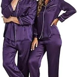 luxeliv Purple Satin Loungewear Set for Men and Women with Elastic Pyjama | Sleepwear Dress for Couple | Soft and Comfortable Nightwear-picture-15