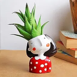 Floweraura Artificial Snake Plant with Decorative Pretty Red Girl Resin Vase Pot for Indoor Home Decor for Living Room Drawing Room Corner Study Table Office Decoration (Vase Height - 8cm) image 1
