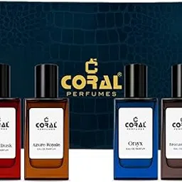 Coral Perfumes Men Gift Set – 4 x 30ml Eau de Parfum | Azure Royale, Rouge Dusk, Bronze Ember & Onyx | Long-Lasting Premium Fragrances for Men-image-79