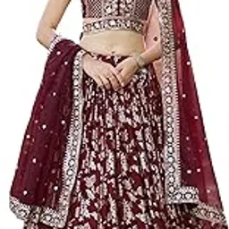 zeel clothing Women's Sequins Zari Embroidered Dola Silk Jacquard Lehenga Choli With Dupatta (7100-Maroon-Women-Lehenga-Choli-Latest, Free size) (Maroon) image 1