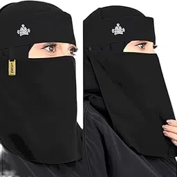CRENCH CREATION Polyester Women's Fidoush Fabric Fashion Nosepiece One Layer Saudi Niqab Scarf For Muslim Womengirl (C-F-105058_Black), Female-picture-24