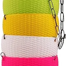 Plastic Round Hanging Euro Basket (5PCS, 7 Inch) | Home & Balcony Garden Hanging Hook Pot | Indoor Outdoor Plant Containers with Matel Chain |-picture-23