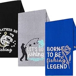 3 Pcs Fishing Towels with Clip Soft Embroidered Fishing Towel Effective Cleaning of Fishing Gears Dirty Hands Boat Towels 16 x 16” Absorbent Fishing Hand Towel for Men Women Camping Hiking Fly Fishing-image-37