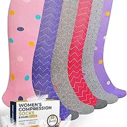 Women’s Compression Socks (6 Pack) – Graduated Support - Ladies Running, Medical, Diabetic, Travel, Pregnancy, Nursing Socks-picture-43