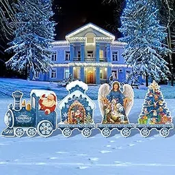 4 Pieces Christmas Train Outdoor Lawn Sign Decorations Gingerbread Santa Snowman Heart Yard Sign with 8 Yard Stakes for Christmas Decor (Vivid Style)-picture-30