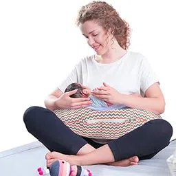 BAYBEE 6 in 1 Feeding Pillow for New Born Baby | Feeding Pillow for Breastfeeding with Adjustable Waist Strap | 100% Cotton with Removable Cover Baby Feeding Pillow | Breastfeeding & Support Pillow image 1