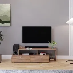 Dexon Engineering Wood Floor TV Cabinet/Entertainment Unit/Set Top Box Stand/TV Table with Storage & Display Shelves (Wenge & White) for 32 to 43 Inches (Exotic Teak)-picture-16