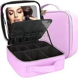 AADCART Makeup Travel Bag with LED Lighted Mirror Adjustable Brightness Portable Waterproof Makeup Case with Adjustable Dividers, Make up Train Case Organizer Makeup Brush Accessories-picture-17