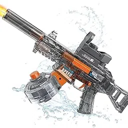 Toyshine Transparent UMP45 Submachine Design Electric Automatic Water Gun Toy with Light, Powerful Rechargeable Squirt Holi Water Toy Gun Outdoor Play Kids Girls Boys 4+, White-picture-24