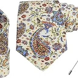 rizoro Tie for Men – Dotted Silk Neck Ties Set with Cufflinks Flower Pin, Pocket Square & Black Gift Box, Combo Necktie Sets for Office Wear, Formal Suits & Weddings (0, BOHORS)-picture-27