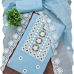 manvaa Women'S Sky Blue Unstitched Heavy Thread Embroidery Chanderi Cotton Dress Material (CP9096SBL)-picture-28