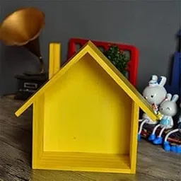 VIVIDOR HUB House Shaped Floating Wall Shelf | Wooden Wall Hanging Stand with Decorative Dolls | for Living Room, Bedroom, Kitchen, Balcony, Office | Wooden Wall Decor Shelf (Yellow).-picture-24