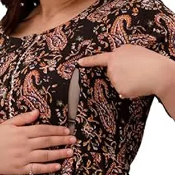 Rudra Fashion Women's Pure Cotton Floral Printed Maternity Feeding Kurti with Zipper Maternity Gown for Women Feeding Kurti Dress-picture-42