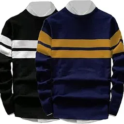 leotude Men Fashion Colorblock Round Neck Slim Fit Full Sleeve Cottonblend T-Shirt-picture-23