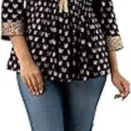 DMP FASHION Women Rayon Printed Decent Dark Blue Top-picture-28