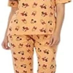 Women Pyjama Set for Night Wear | Soft & Comfortable Sleepwear Set | Stylish Printed Night Suit for Women| Printed Top & Bottom Set Orange-picture-14