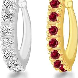 meenaz Traditional American diamond Jewellery Sania Mirza Clip on Pressing Type Without Piercing Gold Ruby Silver AD CZ Nath Nose Ring Press pin Stud for Women Girls Wedding design- NATH COMBO -M155-picture-48