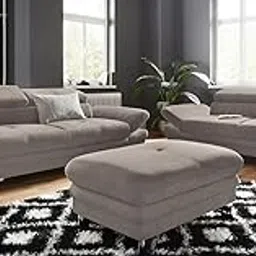 Fabrique Sofa Set for Living Room 5 Seater Elegancy 2+2+1 Sofa Stool Modern Multi-Angle Adjustable Headrest and Hand Rest - 4 Year Warranty Premium Comfortable Suede Fabric Dark Cream 5 Seater Sofa-image-69