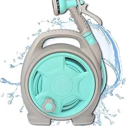 AZRAEL Expandable Hose, Retractable Garden Hose Reel, 50 FT Portable Home Hose Reel with 6-Function Spray Nozzle, Locking Mechanism, Roll-up Automatic, for Watering, Car Wash, Pet (Aqua Grey)-picture-70