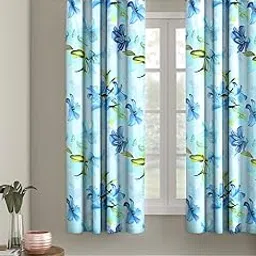 Cortina Floral Light-Filtering Polyester Curtains 5 feet Long Set of 1 for Window [ Opacity: 50-60%, Color: Blue, Printed Curtain -130 GSM ]-picture-12
