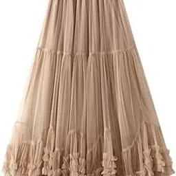 aiza n aizal Women's Tulle Long Skirt – Elastic High Waist Ruffle Hem Fluffy A-Line Mesh Midi Skirt in Multi Solid Colors-picture-17