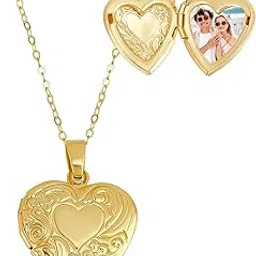 via mazzini 18K Real Gold Plated Heart Photo Memory Locket Pendant Necklace With Chain Valentine Gift For Women And Girls (NK0991) 1 Piece Only-picture-48