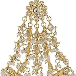 abhaah Kundan Gold Non-Precious Metal Jhumar Passa/Jhoomar Maang Tikka/Brooch Hair Chain for Women and Girls-picture-23