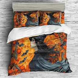 REALIN Witch Themed Magical Decor for Kids Duvet Cover Set Halloween Decor Bedding Girl Boy Kids Bed Sets 3/4PCS Quilt Covers/Sheets/Pillow Shams,Twin/Full/Queen/King (A,Twin-172x218cm-3PCS)-picture-22
