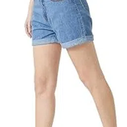 Light Wash Denim Shorts, Roll-Up Cuffs, High Rise, Classic 4-Pocket Style-image-5