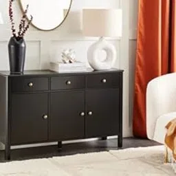 Black Wooden Storage Cabinet with 3 Doors & 3 Drawers | Modern Organizer for Home | W120cm x D39cm x H75cm | Manufactured Wood Cabinet with Ample Storage-picture-21