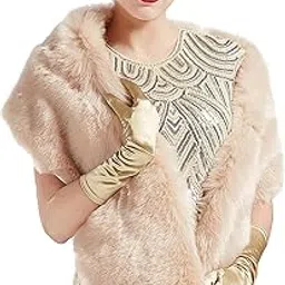 excefore Women'S Faux Fur Shawl Party Faux Fur Collar Fur Wraps for Winter Bridal Wedding Cover up 1920s Accessories for Women-picture-28