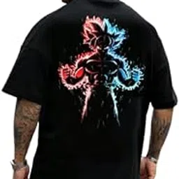 sqf Men's Cottonblend Oversized Half Sleeve Round Neck Back Font Printed T-Shirt, Graphic T-Shirt, Black, Flame Design-picture-46