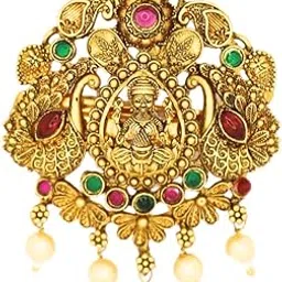jwella Traditional Temple Design Gold-Plated Hair Barrette Clip with Pearl Dangling Accents-picture-56
